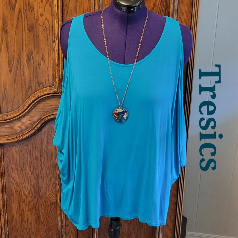 Tresics turq cold shoulder dolman batwing cut out sleeve poncho blouse Sz: M